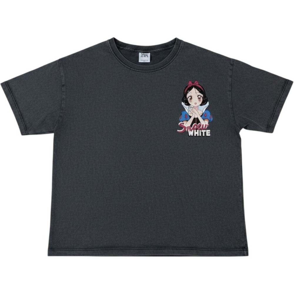 Zara Kids Disney Princess Snow White Anime Graphic T-Shirt Grey Size 11-12 152cm